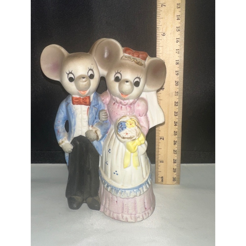 Vintage LeCroy Ceramic Mouse Bride and Groom Wedding Figurine Hand Painted 4.5in - Picture 2 of 4